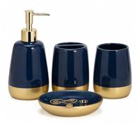 Set di 4 accessori da bagno di lusso in ceramica blu navy e oro, set di accessori da bagno per la decorazione del bagno, con dispenser di sapone, portaspazzolino, bicchiere, portasapone (blu navy)