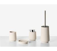 Set di 4 accessori da bagno portasapone dispenser per sapone scopino per WC e bicchiere beige