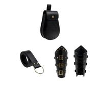 Set di 4 accessori medievali rinascimentali - cintura in finta pelle, portamonete, protezioni per braccia per Halloween, Nero , Taglia unica