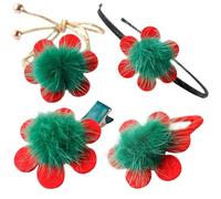 Set di 4 accessori per capelli a forma di albero di Natale, graziose mollette per capelli alla moda con perle e supporti per coda per bambini