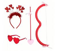 Set di 4 accessori per costume da angelo cupido romantico, include fascia per capelli a forma di cuore, occhiali a forma di cuore, arco e freccia, adatto per feste e giochi di ruolo, anche un regalo i