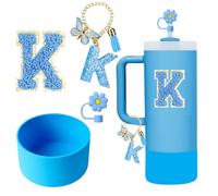 Set di 4 accessori per tazza A-Z da 30-40 once - Set di accessori, 1 ciondolo a forma di lettera A, 1 base protettiva in silicone per tazza d'acqua, 1 adesivo con lettera per tazza d'acqua, regali a s