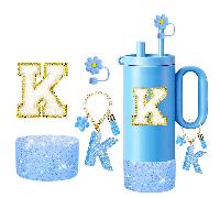 Set di 4 accessori per tazze (da 30 a 40 once) - Comprende: 1 coperchio con cannuccia, 1 ciondolo a lettera, 1 protezione in silicone lucido per il fondo della tazza, 1 adesivo a lettera per la tazza