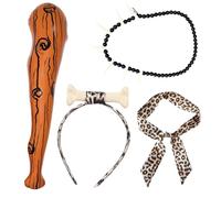 Set di 4 accessori per uomini delle caverne, a tema età della pietra, per adulti e bambini, per Halloween, cosplay, travestimento, perfetto per feste in maschera e fotografia
