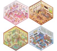 Set di 4 adesivi con scene di casa in 3D, motivo capibara per bambini, scena creativa divertente impilabile, decorativi per bambini e adulti, libro da collezione