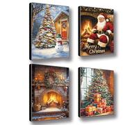 Set di 4 adesivi da parete natalizi con cornice, 20,3 x 25,4 cm, 4 stampe, opere d'arte per dipinti murali, decorazione moderna da parete per camera da letto, soggiorno, ufficio