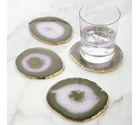 Set Di 4 Agata Pietra Sottobicchieri - Oro o Argento Bordo - Bere Tazza