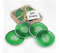 Set Di 4 Agata Pietra Sottobicchieri - Oro o Argento Bordo - Bere Tazza