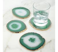 Set Di 4 Agata Pietra Sottobicchieri - Oro o Argento Bordo - Bere Tazza