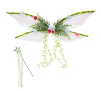 Set di 4 ali da fata di farfalla verdi, con ali da 75,9 cm, corona floreale, bacchetta magica, orecchie da elfo, accessori per costume rinascimentale di Halloween da donna