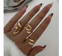 Set di 4 anelli asimmetrici in stile vintage con cerchi aperti geometrici e liquidi, gioielli affascinanti per donne, adatti per feste e uso quotidiano Lega di zinco