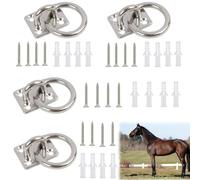Set di 4 anelli di fissaggio in acciaio inox con piastra da parete, anello di fissaggio cavallo cane bestiame, anello di ancoraggio robusto, gancio di fissaggio a parete, supporto per rete da fieno