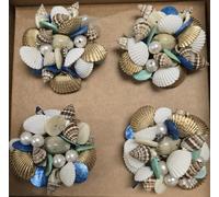 Set Di 4 Anelli Per Nappe Fatti A Mano In Conchiglia Bianca, Blu, Oro, Perla