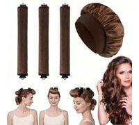 Set di 4 arricciacapelli: 1 cappello con tesa in raso + 3 ferri arricciacapelli senza calore. Cuffia da notte elastica classica in tinta unita, cuffia da doccia, turbante per capelli da donna in finta