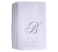 Set di 4 asciugamani con monogramma/punta delle dita, regalo personalizzato, 27,9 x 45,7 cm, set di 4 asciugamani ricamati color argento, extra assorbenti, 100% cotone, finitura morbida in velluto