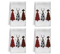 Set di 4 asciugamani da cucina a forma di albero di Natale, con corna rustiche e cappello da cowboy, riutilizzabili, accessori da cucina per le vacanze, 40,6 x 61 cm