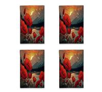 Set di 4 asciugamani da cucina a forma di papavero, ispirati alla natura, con montagne rustiche e fiume rosso, ad asciugatura rapida, per lavandino, cucina, 40,6 x 61 cm (4 pezzi)