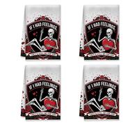 Set di 4 asciugamani da cucina a forma di scheletro, motivo gotico con rose a forma di cuore, per Halloween, colore rosso, riutilizzabili, decorazione per cottage, 40,6 x 61 cm