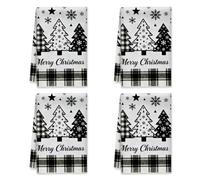Set di 4 asciugamani da cucina con alberi di Natale, fiocchi di neve e stelle, in microfibra nera, ad asciugatura rapida, per asciugare i piatti della cucina, asciugare le mani, pulire le mani, 40,6 x
