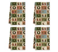 Set di 4 asciugamani da cucina con orsetti natalizi fantasiosi e stelle verdi in microfibra ad asciugatura rapida per cucina e piatti, asciugare le mani, pulire le mani, 40,6 x 61 cm