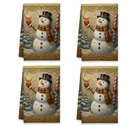 Set di 4 asciugamani da cucina con pupazzo di neve, bastoncini di zucchero natalizi e cuori, morbidi, assorbenti, accessori da cucina, 40,6 x 61 cm