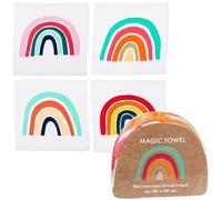 Set di 4 asciugamani magici in cotone arcobaleno - 30 x 30 cm - pensierino & idea regalo per compleanno bambini, viaggi, feste, 100% cotone, colori colorati, ideali per bambini e adulti
