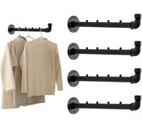 Set di 4 aste appendiabiti da parete per tubi industriali, 40 cm, appendiabiti da parete, in metallo rimovibile, per corridoio, cucina, soggiorno, bagno