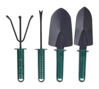 Set di 4 attrezzi da giardino con pala a mano, pala per trapianto, sarchiatore e rastrelli per scavare, piantare, diserbare