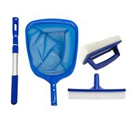 Set di 4 attrezzi per la pulizia della piscina, rete skimmer, spazzola, asta regolabile per la pulizia delle pareti della piscina, pulizia efficiente