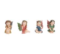 Set Di 4 Bambina Sprite Fate W/ Simil Pietre Preziose Giardino Sculture