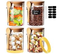 Set di 4 barattoli in vetro con coperchio ermetico e cucchiaio - Contenitori per alimenti in vetro - Decorativi per la casa, la cucina, il bagno, le spezie