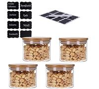 Set di 4 barattoli in vetro con coperchio in bambù, contenitori in vetro, per spaghetti, con 8 etichette a gesso e penna, ermetici, lavabili in lavastoviglie, a prova di tarme (4 x 350 ml)