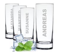 Set di 4 bicchieri da acqua incisi - 485 ml - con incisione del nome - bevande preferite - bicchiere per long drink e cocktail - succhi, acqua,