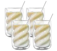 Set di 4 bicchieri da caffè a doppia parete, per latte macchiato, 350 ml, con 4 cucchiai, a forma di spirale, in vetro, per cappuccino, latte, tè, tè freddo, iced americano e latte
