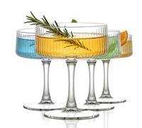 Set di 4 bicchieri da cocktail da 260 ml, bicchieri da Martini a righe vintage, coppe da champagne e bicchieri da caffè espresso Martini su piedistallo, bicchieri a costine per Prosecco, Margarita
