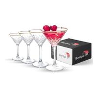 Set di 4 Bicchieri da Martini Vintage con Montatura Dorata (230ml/7,7oz). Bicchieri Cocktail, Bicchieri da Martini per Espresso, Bicchieri da Margarita, Bicchieri da Champagne con Stelo Lungo