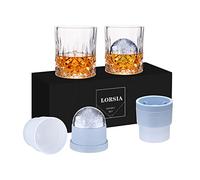 Set di 4 bicchieri da whisky (2 bicchieri di cristallo, 2 stampi grandi per sfere di ghiaccio) in confezione regalo, bicchieri da whisky da 300 ml, per scotch, cocktail, rum, cognac, vodka, liquori,