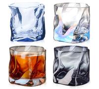 Set di 4 bicchieri da whisky, piegati in vetro da 200 ml, senza manico, piccoli bicchieri da succo irregolare per uomini, compleanni, festa del papà, anniversari, 4 colori