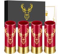 Set di 4 Bicchierini da Shot con Testa di Cervo, con Confezione Regalo, Regali di Compleanno, Matrimonio, Festa del Papà, Natale, 12GA per Caccia al Cervo, Piccoli Bicchierini, 45ml, Plastica, Rosso