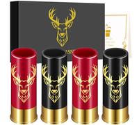 Set di 4 Bicchierini da Shot con Testa di Cervo, con Confezione Regalo, Regali di Compleanno, Matrimonio, Festa del Papà, Natale, 12GA Caccia al Cervo, Piccoli Bicchierini, Plastica, Nero e Rosso