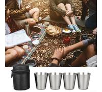 Set di 4 bicchierini in acciaio inox con borsa per il trasporto in pelle PU, 30 ml o 70 ml, bicchieri da viaggio per campeggio, picnic, vacanze, attività all'aperto (30 ml)