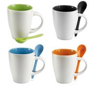 Set Di 4 Bicolore Ceramica Caffè / Tè Cioccolata Calda Tazze Match Cucchiaio Mug