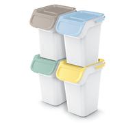 Set di 4 bidoni cestini Kaddi Q impilabili raccolta differenziata in plastica