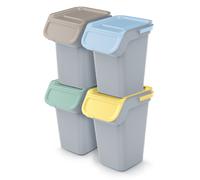 Set di 4 bidoni cestini Kaddi Q impilabili raccolta differenziata in plastica
