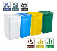 Set di 4 Bidoni per la Raccolta Differenziata 50 litri Bianco Blu Verde Giallo p