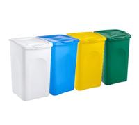 Set di 4 Bidoni per la Raccolta Differenziata 50 litri Bianco Blu Verde Giallo pattumiera da interno o esterno Plastica Carta Vetro Indifferenziato casa ufficio locale commerciale giardino terrazzo