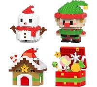 Set di 4 blocchi da costruzione natalizi, set di blocchi da costruzione a tema natalizio, set di blocchi da costruzione con design di Babbo Natale, mini ornamenti figure da costruzione, riempitivi
