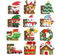 Set di 4 blocchi da costruzione natalizi, set di blocchi da costruzione a tema natalizio, set di mini figure da costruzione, ornamenti fai da te, calza di Natale per bomboniere per bambini (12 set)