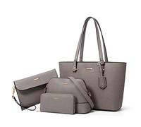 Set di 4 borse da donna in pelle sintetica alla moda, borsa a tracolla con manico superiore, Grigio