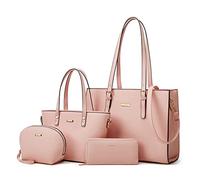 Set di 4 borse da donna in pelle sintetica alla moda, borsa a tracolla con manico superiore, Rosa-a.